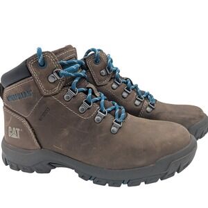 Caterpillar Brown Leather Lace-Up Boots with Blue Laces